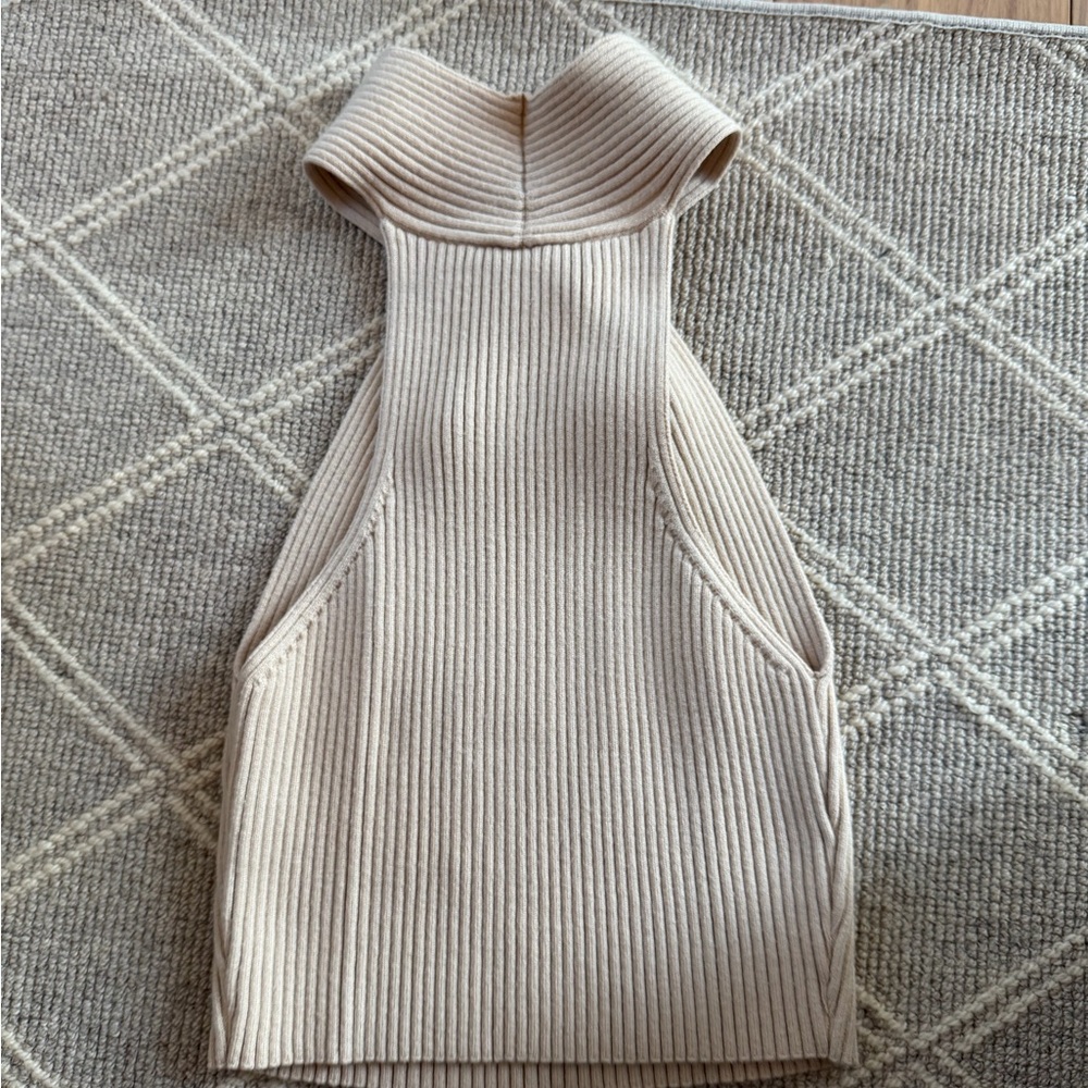 Beige Ribbed Knit Halter Top - Picture 2 of 3